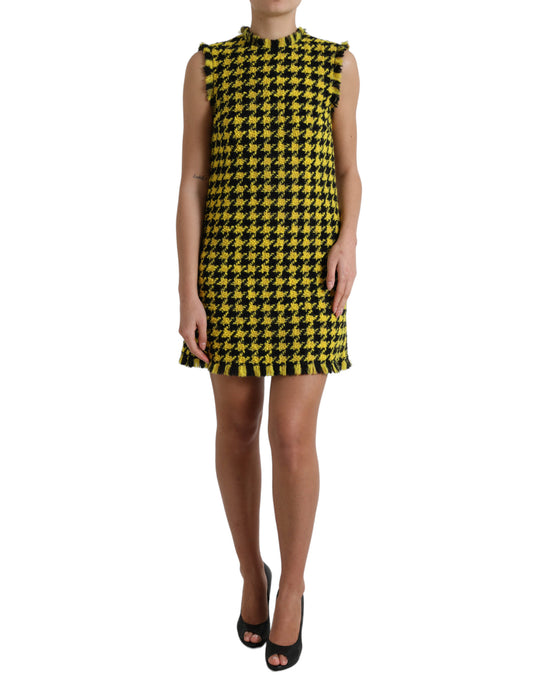 Dolce & Gabbana Yellow Houndstooth Sleeveless Aline Mini Dress Dolce & Gabbana