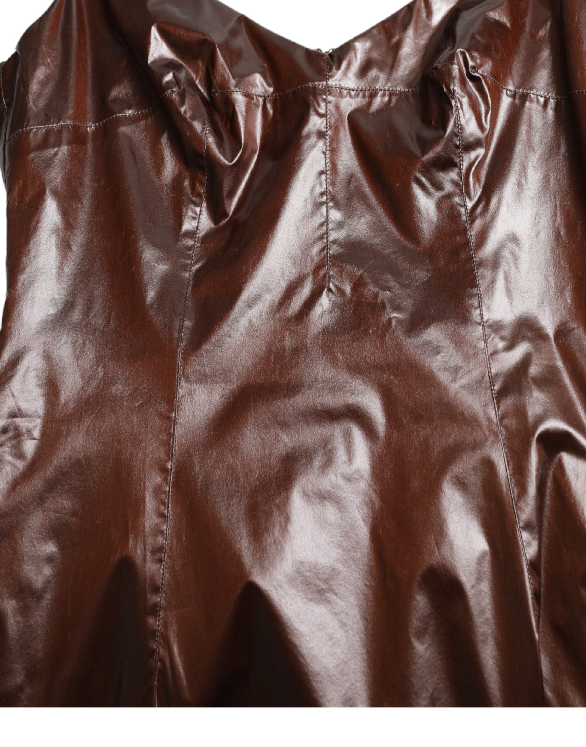 Dolce & Gabbana Brown Shiny Silk Sheath Sleeveless Bodycon Midi Dress Dolce & Gabbana