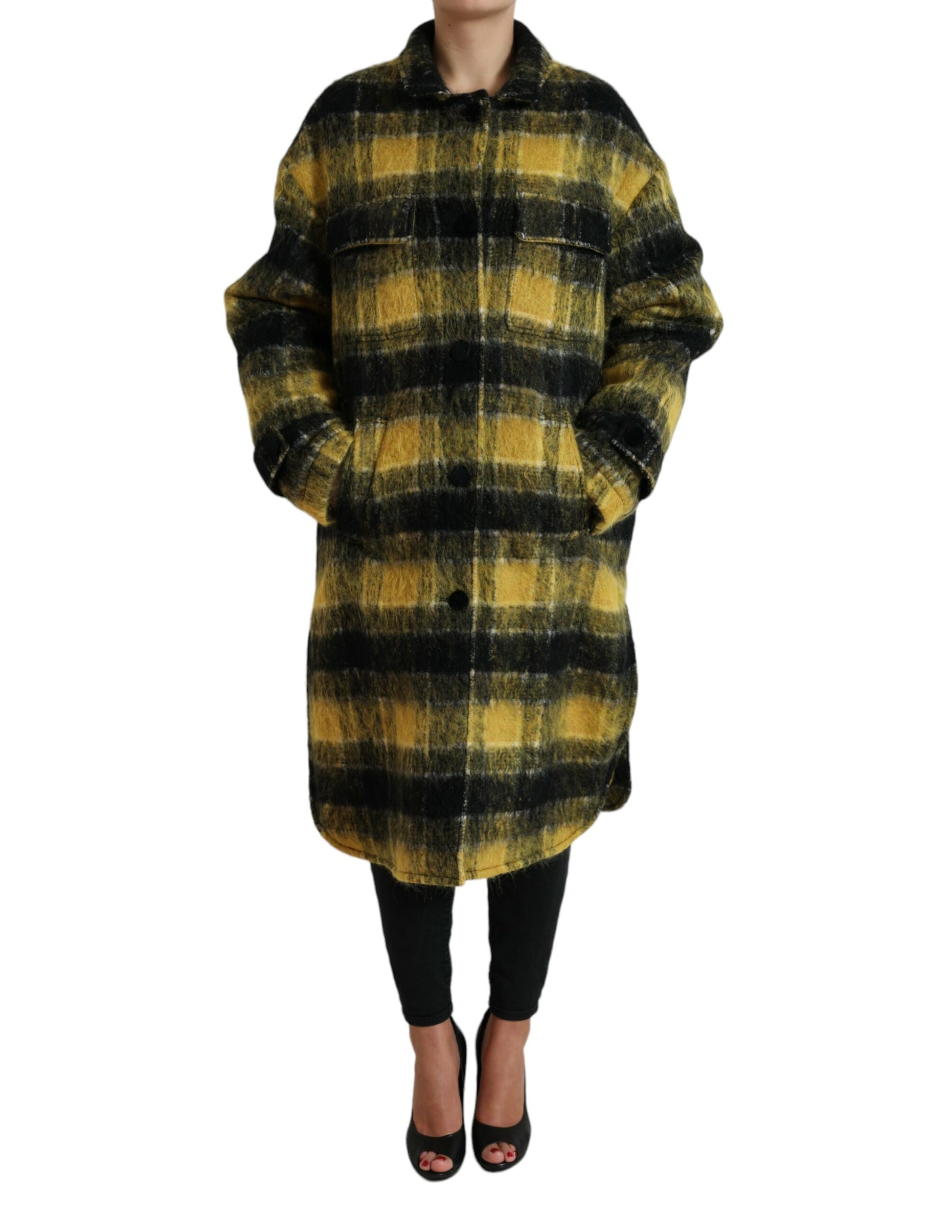 Dolce & Gabbana Yellow Plaid Long Sleeve Casual Coat Jacket Dolce & Gabbana