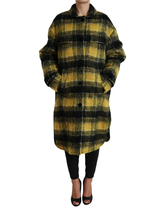 Dolce & Gabbana Yellow Plaid Long Sleeve Casual Coat Jacket Dolce & Gabbana