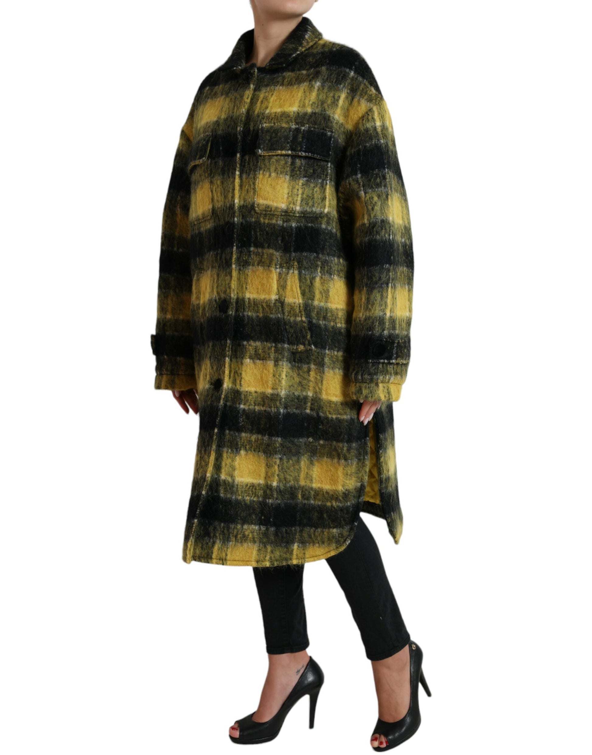 Dolce & Gabbana Yellow Plaid Long Sleeve Casual Coat Jacket Dolce & Gabbana