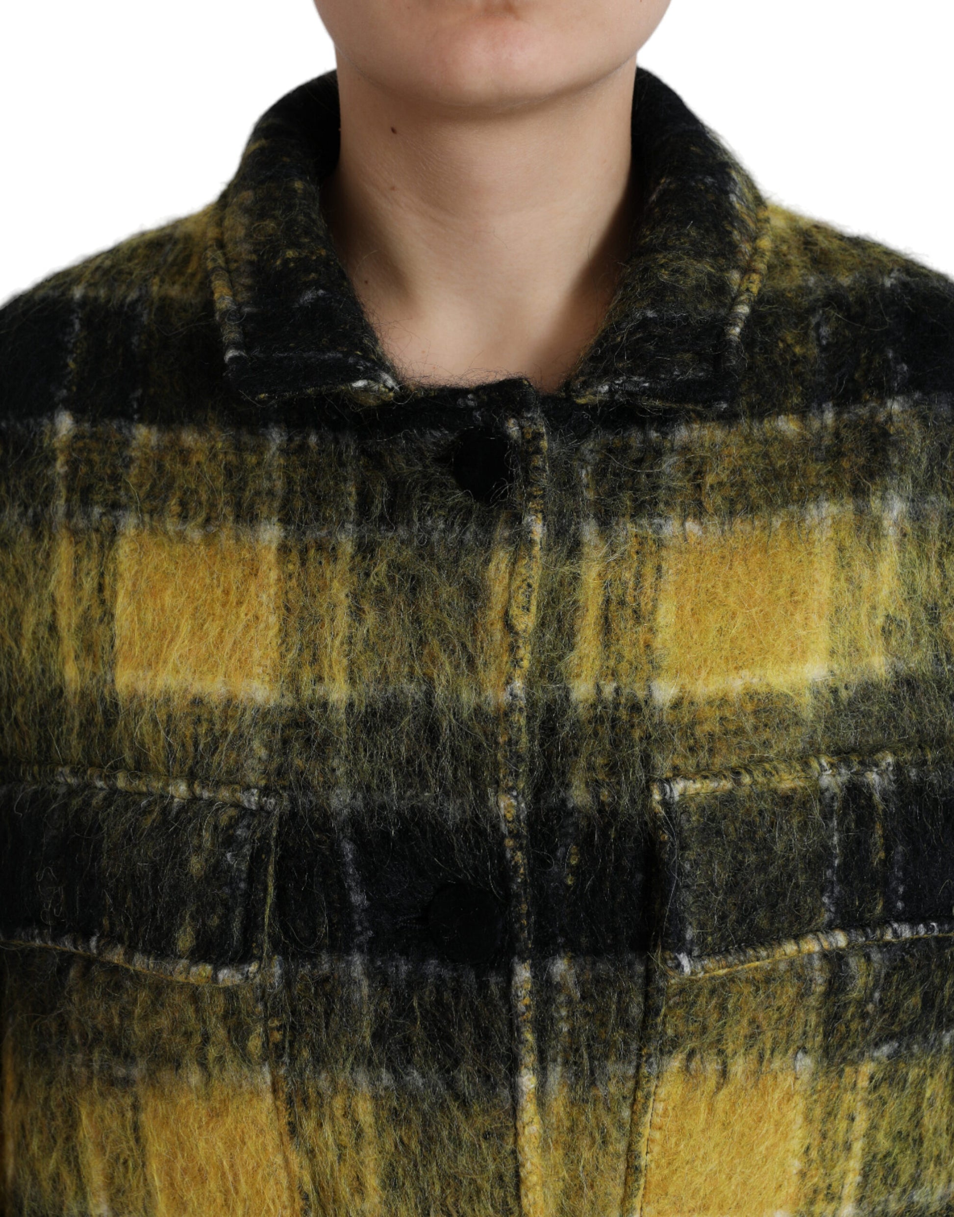 Dolce & Gabbana Yellow Plaid Long Sleeve Casual Coat Jacket Dolce & Gabbana