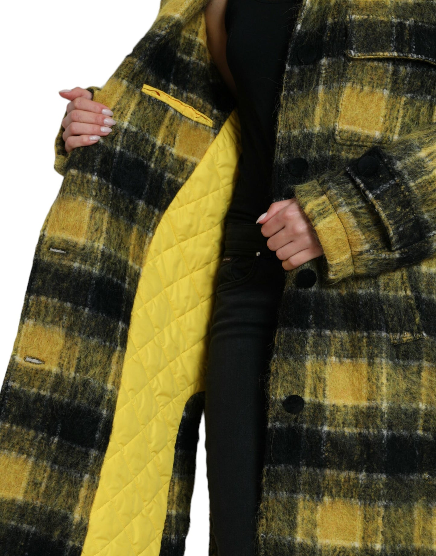 Dolce & Gabbana Yellow Plaid Long Sleeve Casual Coat Jacket Dolce & Gabbana