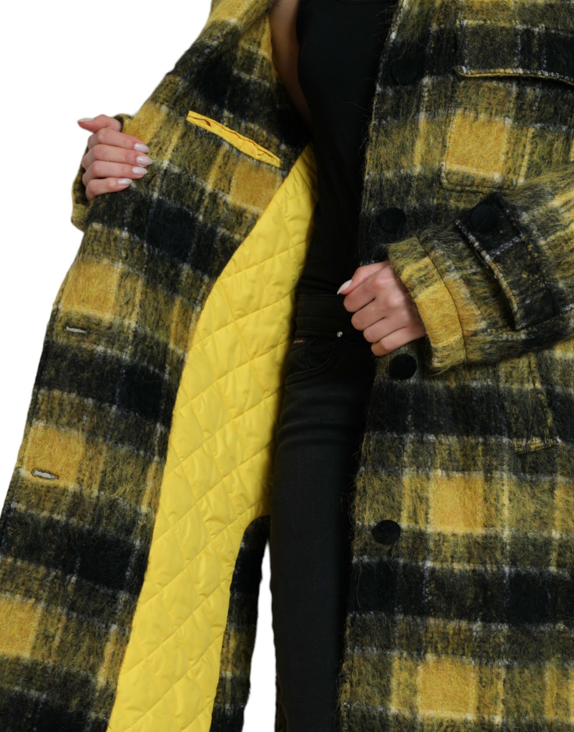 Dolce & Gabbana Yellow Plaid Long Sleeve Casual Coat Jacket Dolce & Gabbana