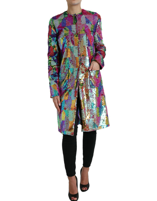 Dolce & Gabbana Multicolor Polyester Sequined Coat Jacket Dolce & Gabbana