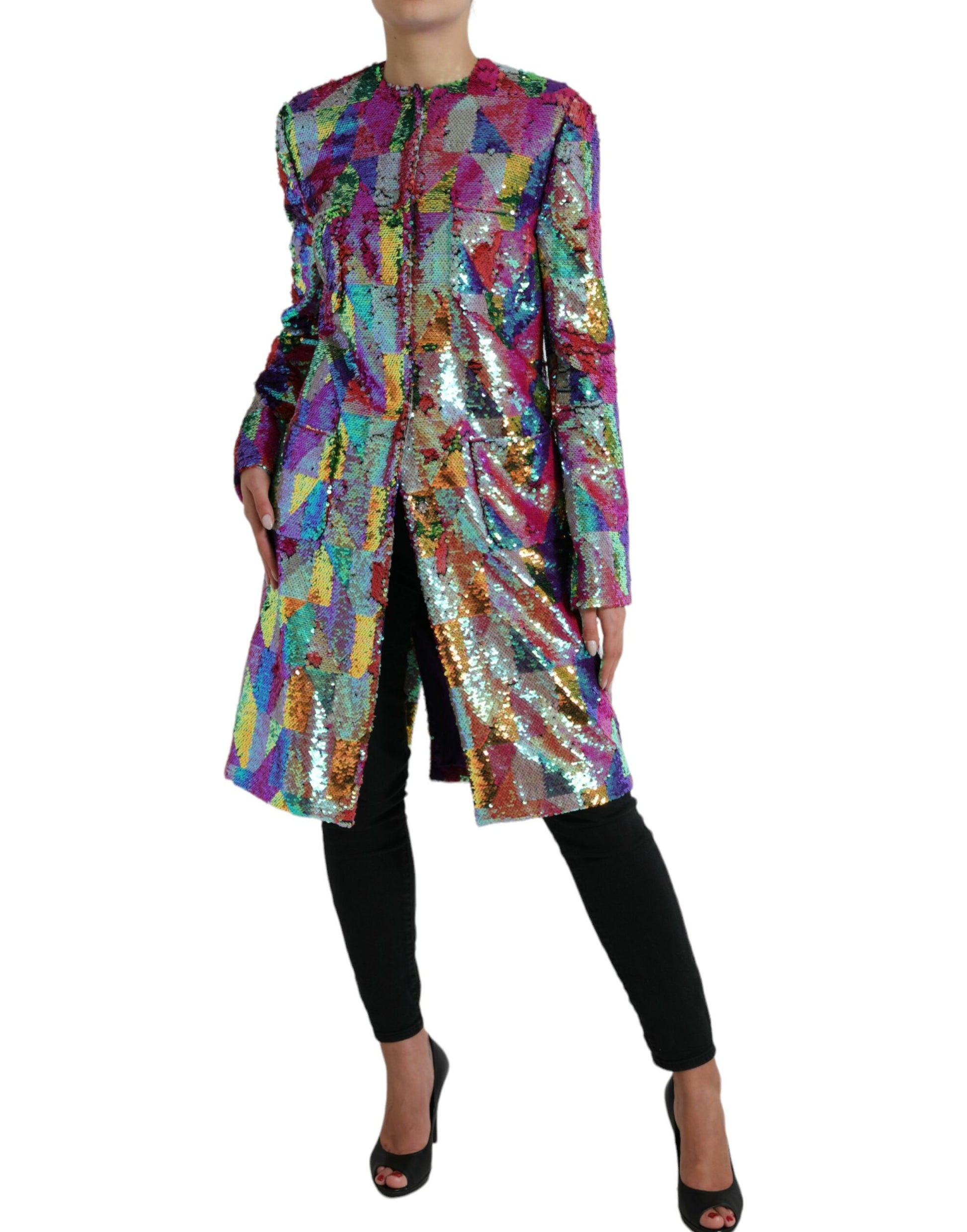 Dolce & Gabbana Multicolor Polyester Sequined Coat Jacket Dolce & Gabbana