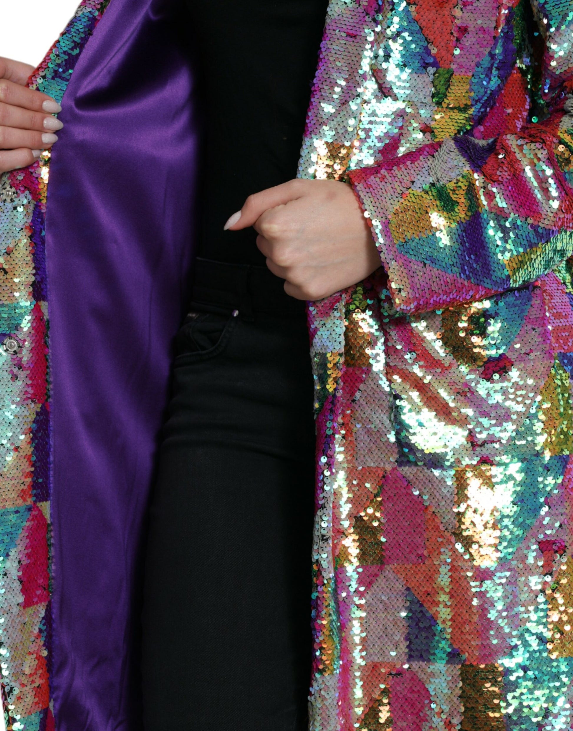 Dolce & Gabbana Multicolor Polyester Sequined Coat Jacket Dolce & Gabbana