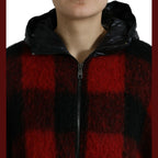 Dolce & Gabbana Black Red Buffalo Check Hooded Poncho Jacket
