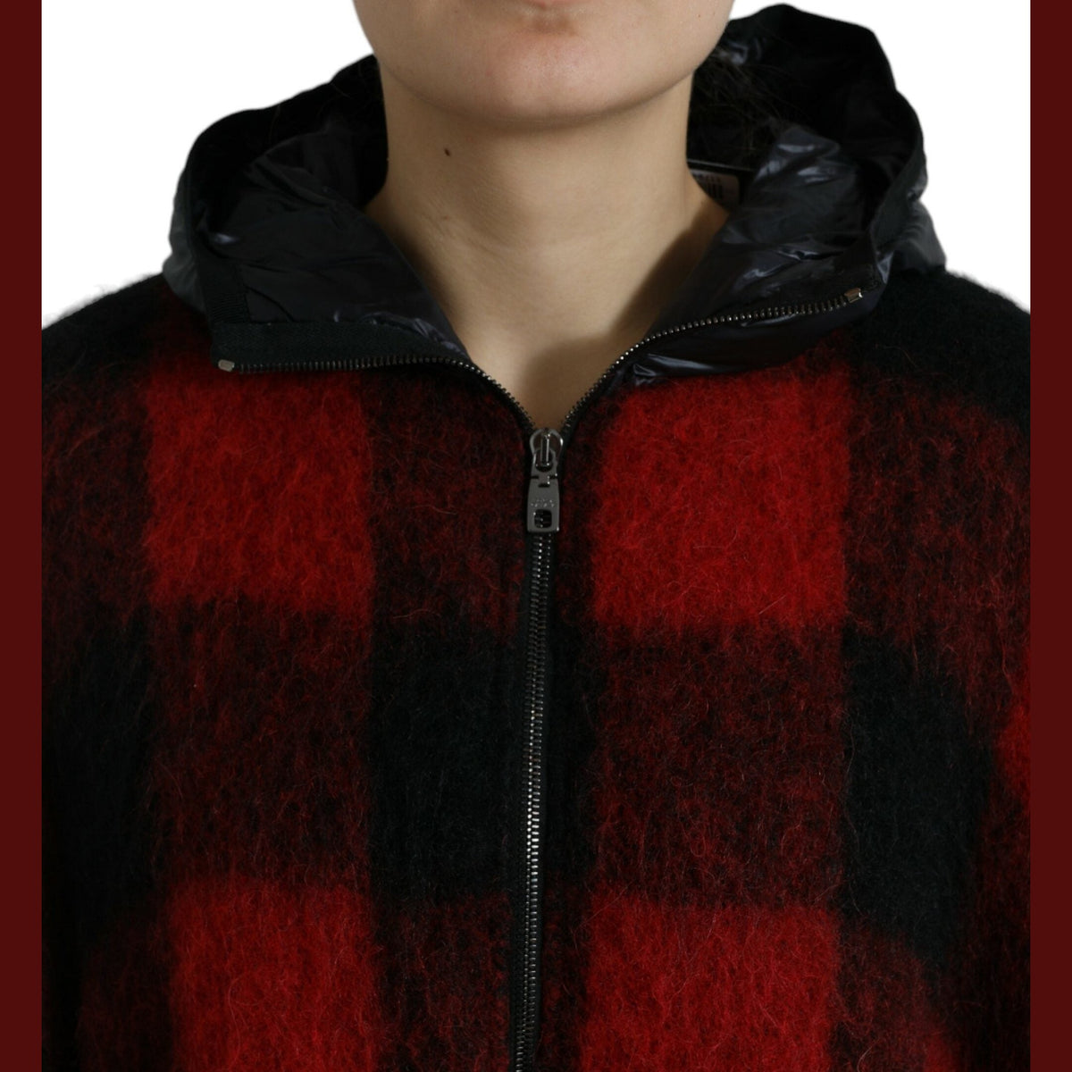 Dolce & Gabbana Black Red Buffalo Check Hooded Poncho Jacket