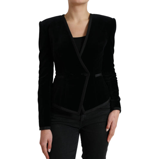 Dolce & Gabbana Black Velvet Cotton Double Breasted Jacket Dolce & Gabbana