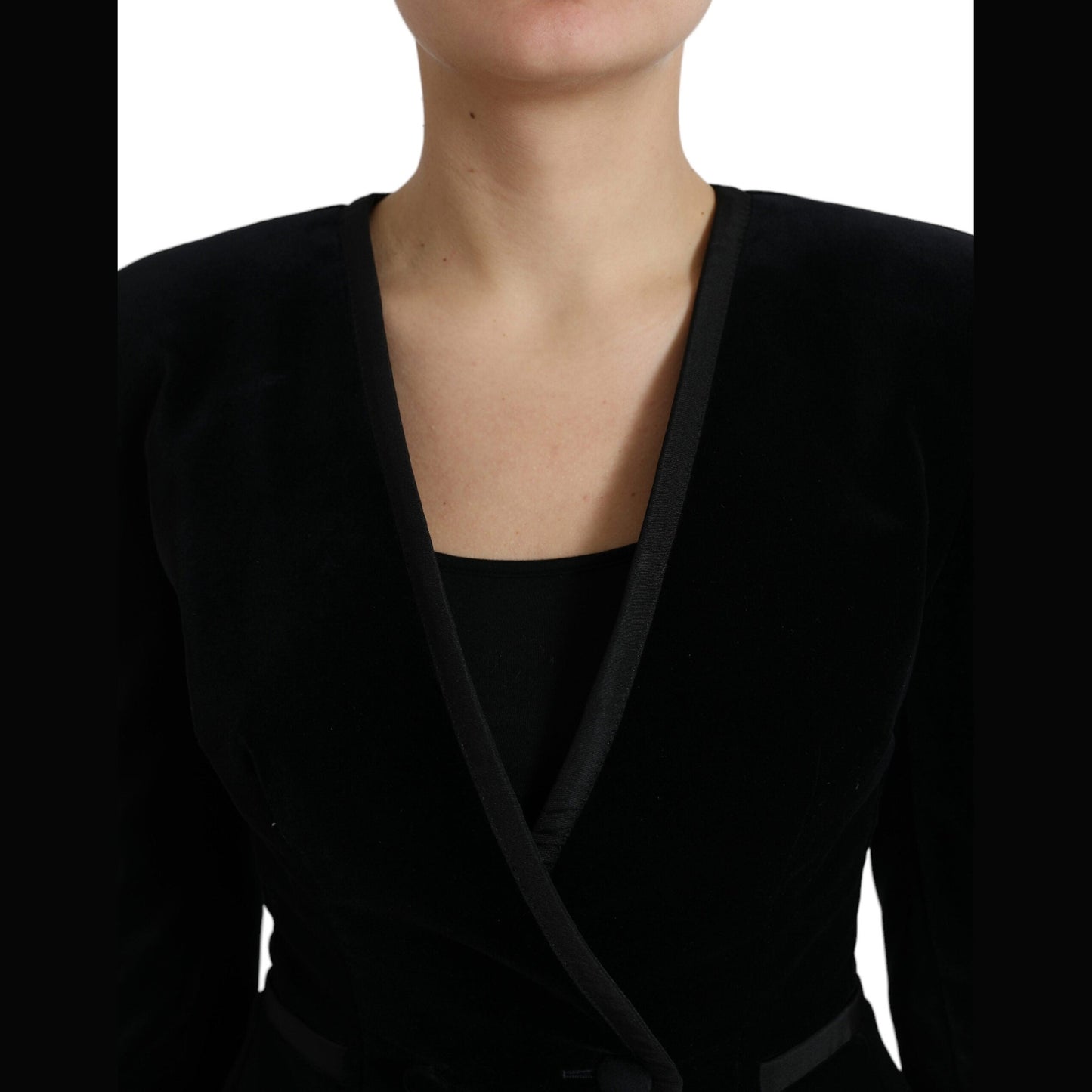 Dolce & Gabbana Black Velvet Cotton Double Breasted Jacket Dolce & Gabbana