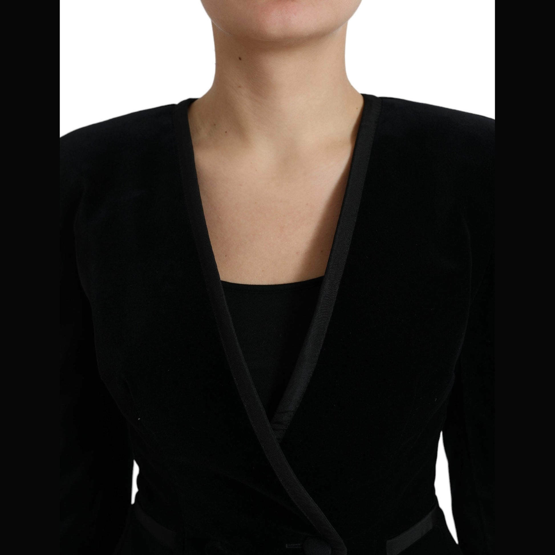 Dolce & Gabbana Black Velvet Cotton Double Breasted Jacket Dolce & Gabbana