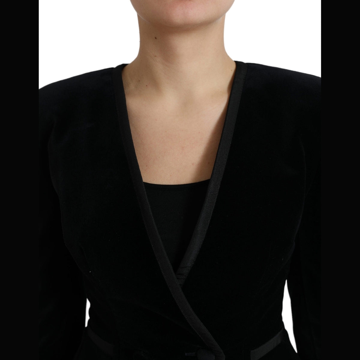 Dolce & Gabbana Black Velvet Cotton Double Breasted Jacket