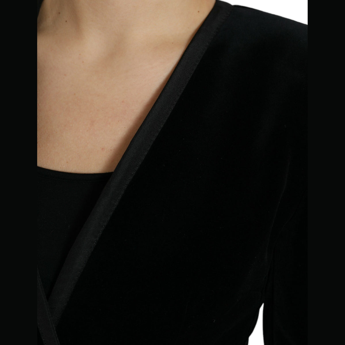 Dolce & Gabbana Black Velvet Cotton Double Breasted Jacket