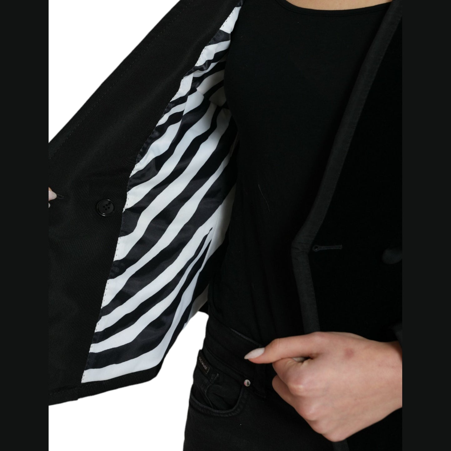 Dolce & Gabbana Black Velvet Cotton Double Breasted Jacket Dolce & Gabbana