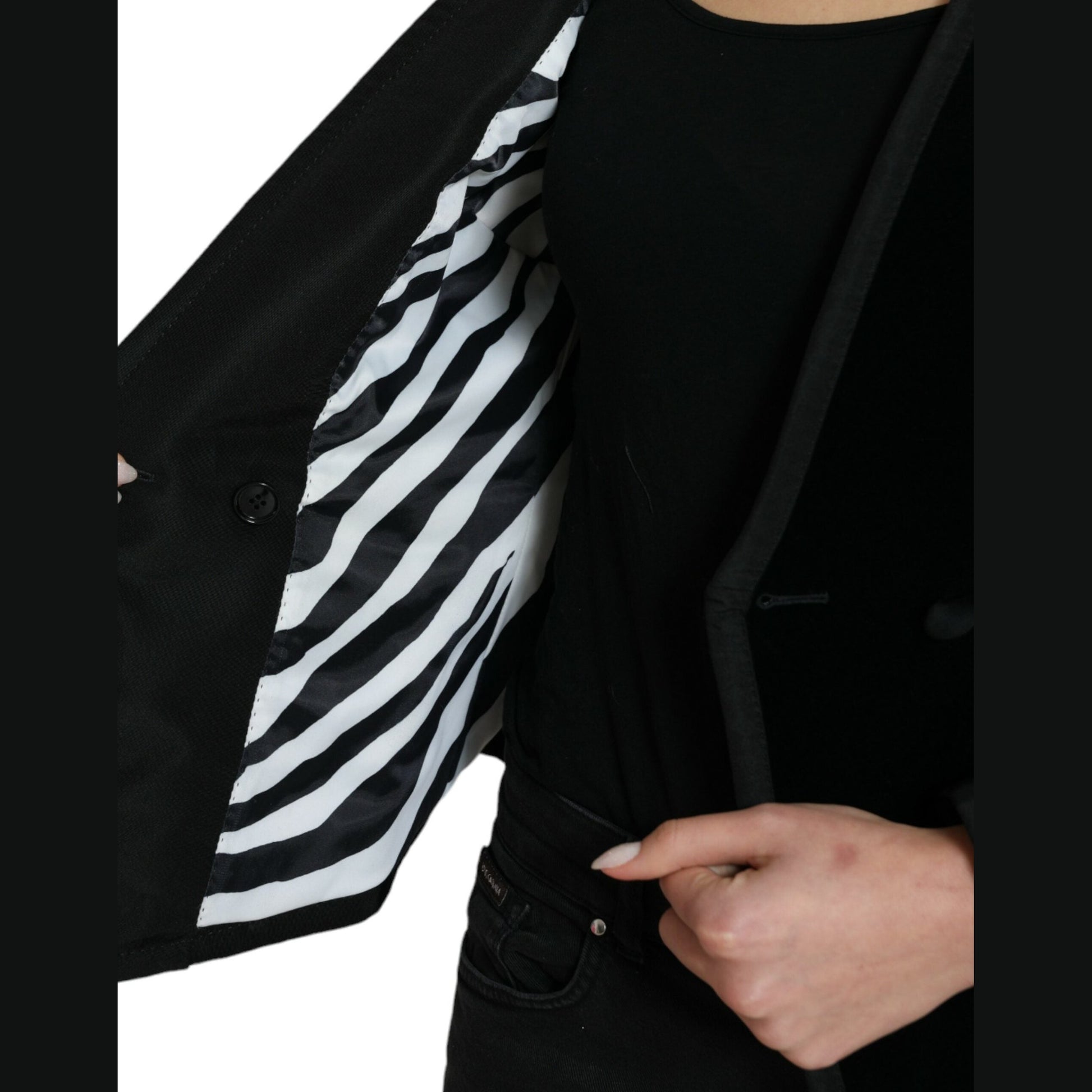 Dolce & Gabbana Black Velvet Cotton Double Breasted Jacket Dolce & Gabbana