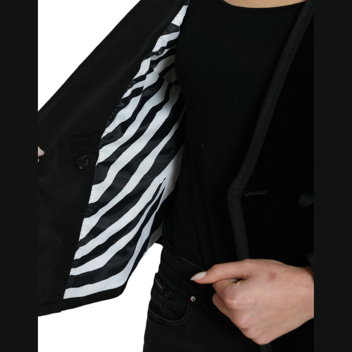 Dolce & Gabbana Black Velvet Cotton Double Breasted Jacket