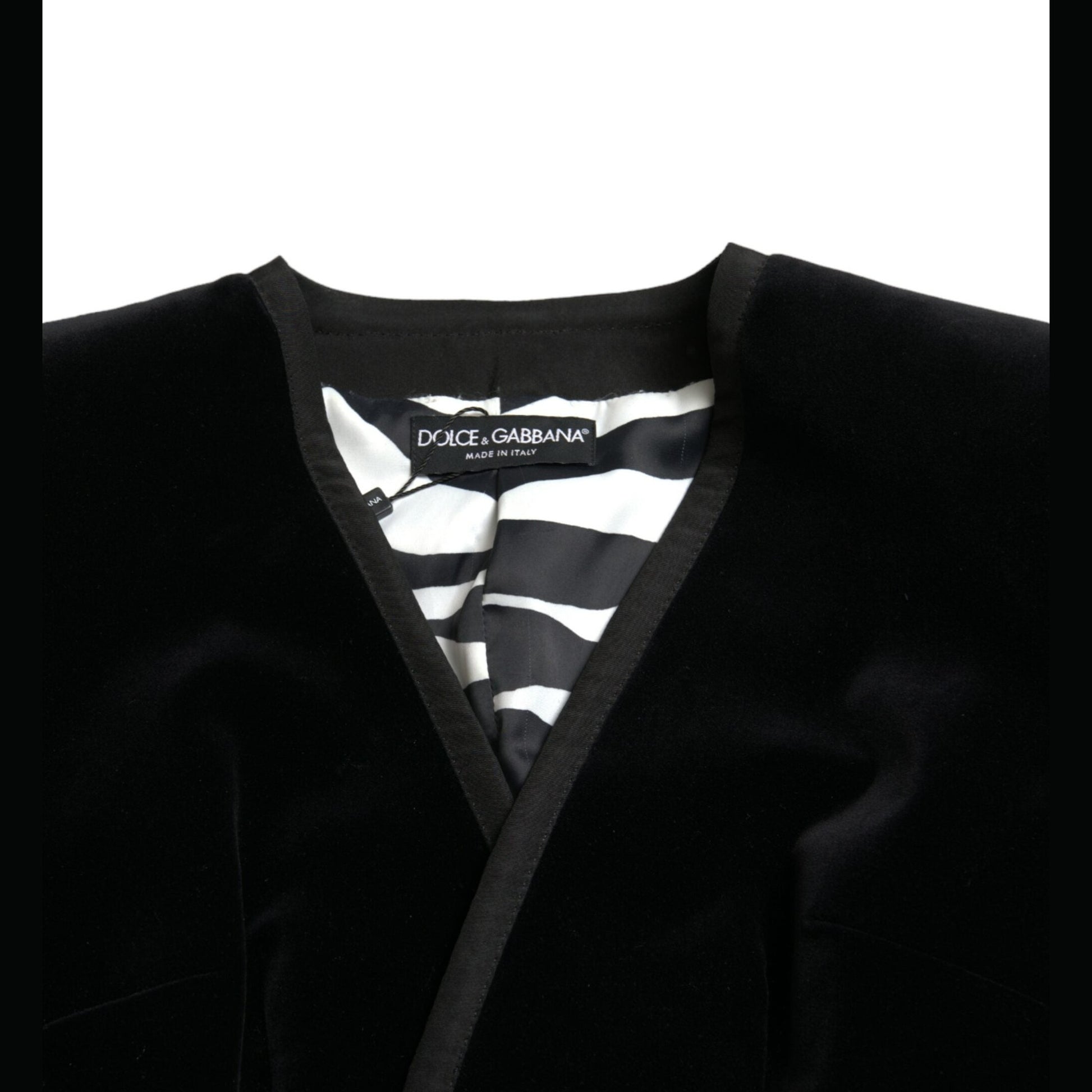 Dolce & Gabbana Black Velvet Cotton Double Breasted Jacket Dolce & Gabbana