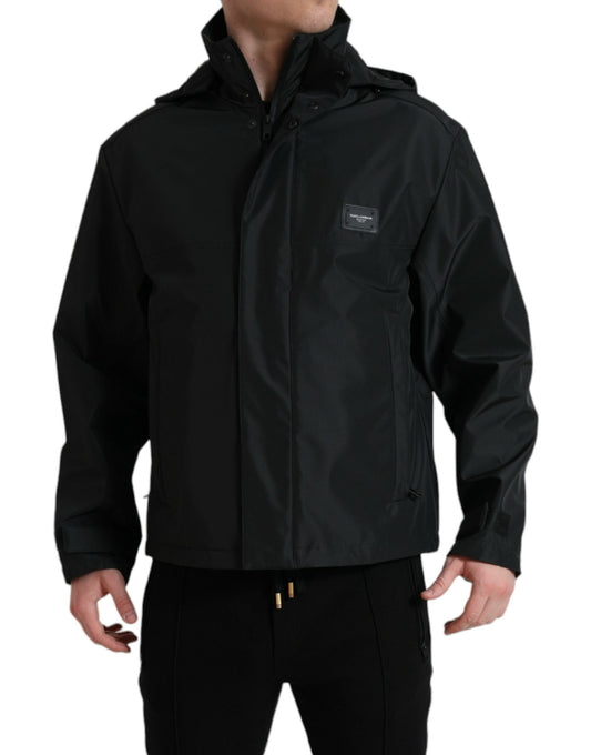 Dolce & Gabbana Black Polyester Logo Plaque Hooded Jacket Dolce & Gabbana