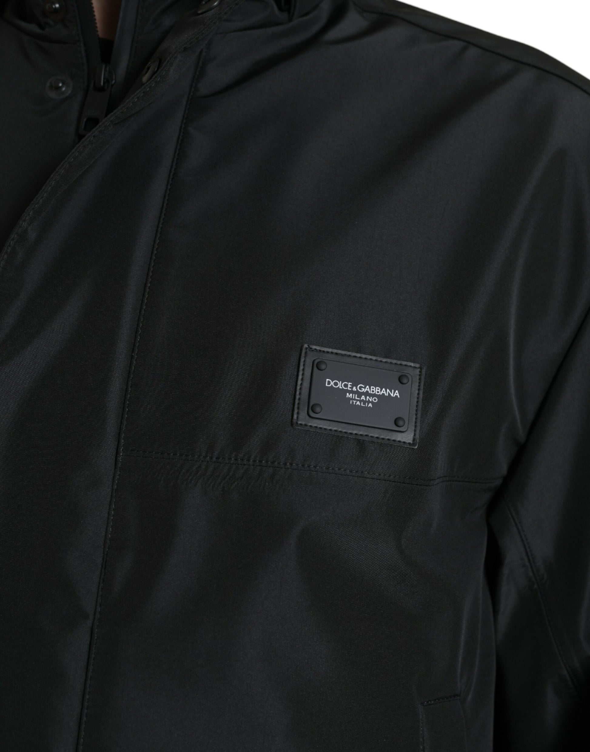 Dolce & Gabbana Black Polyester Logo Plaque Hooded Jacket Dolce & Gabbana