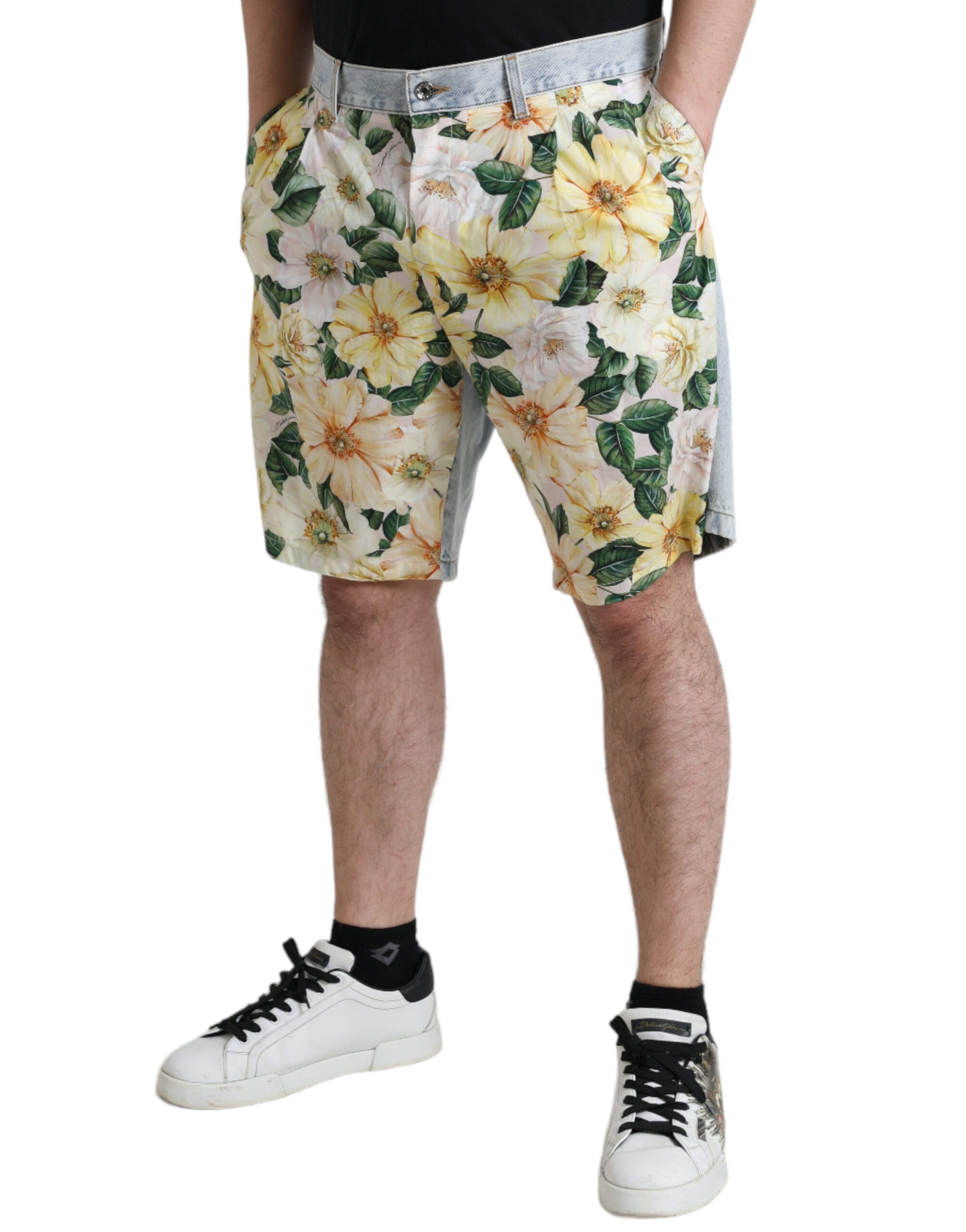 Dolce & Gabbana Multicolor Floral Print Denim Bermuda Shorts Dolce & Gabbana