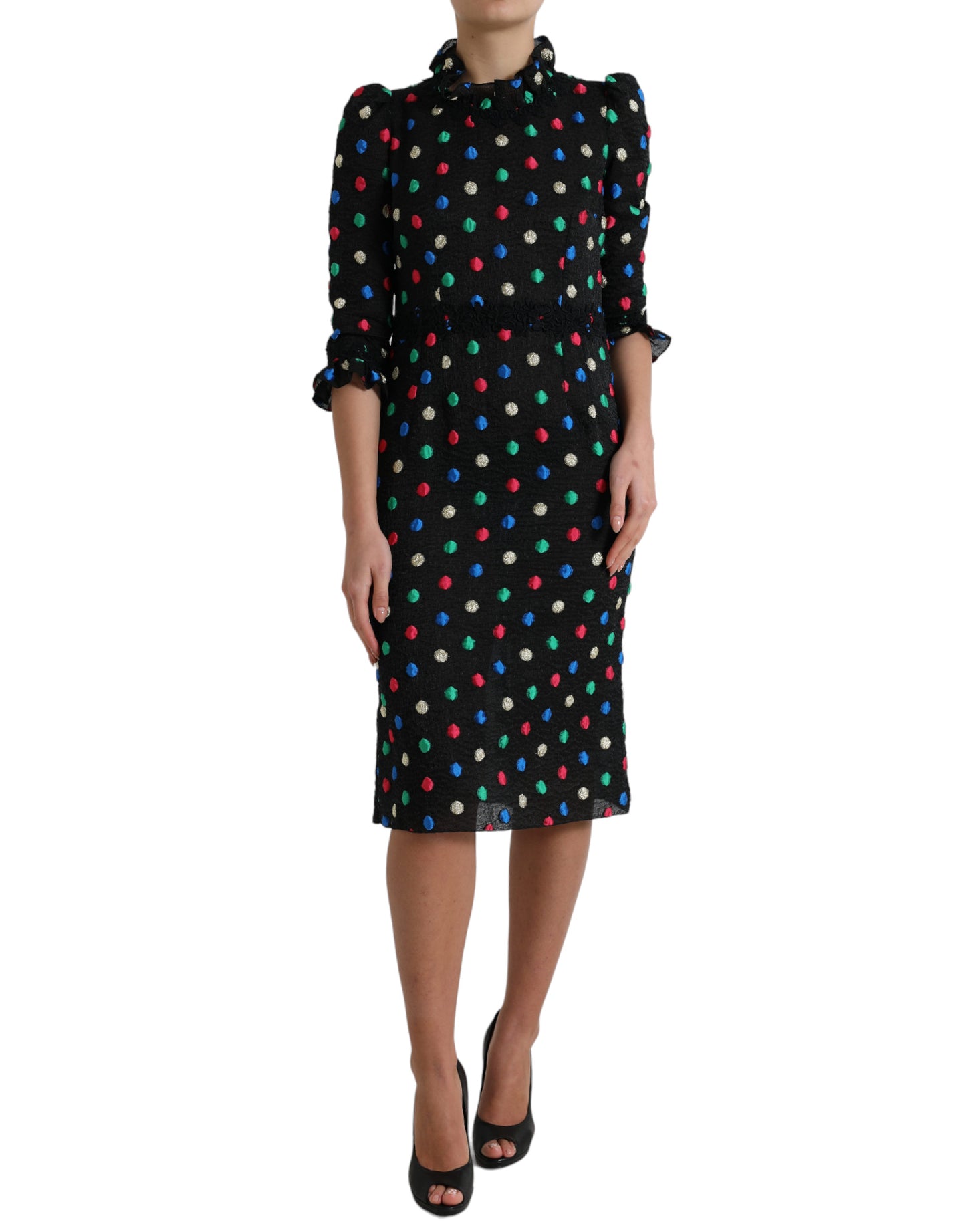 Dolce & Gabbana Black Polka Dot Ruffle Cotton Midi Dress Dolce & Gabbana