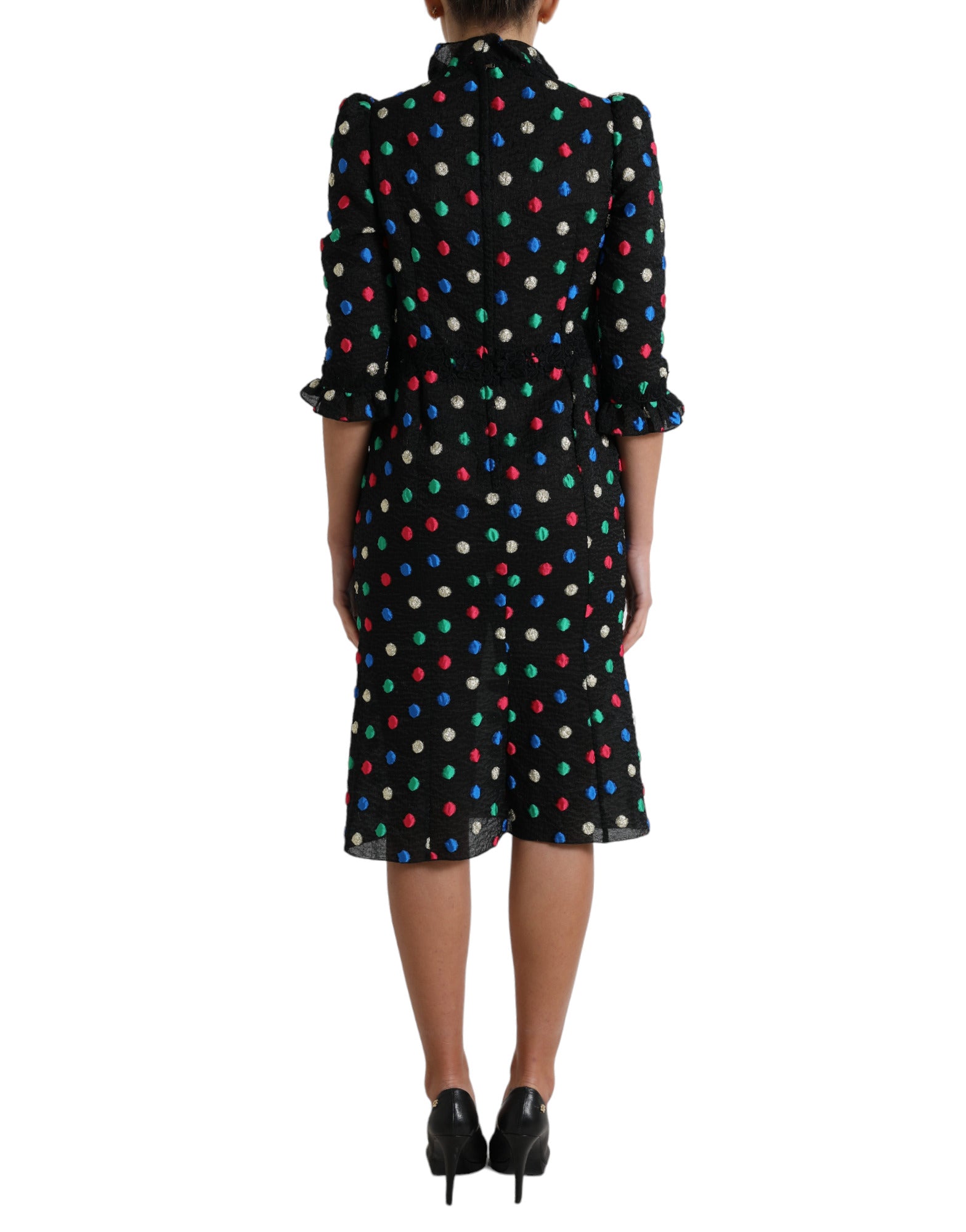 Dolce & Gabbana Black Polka Dot Ruffle Cotton Midi Dress Dolce & Gabbana
