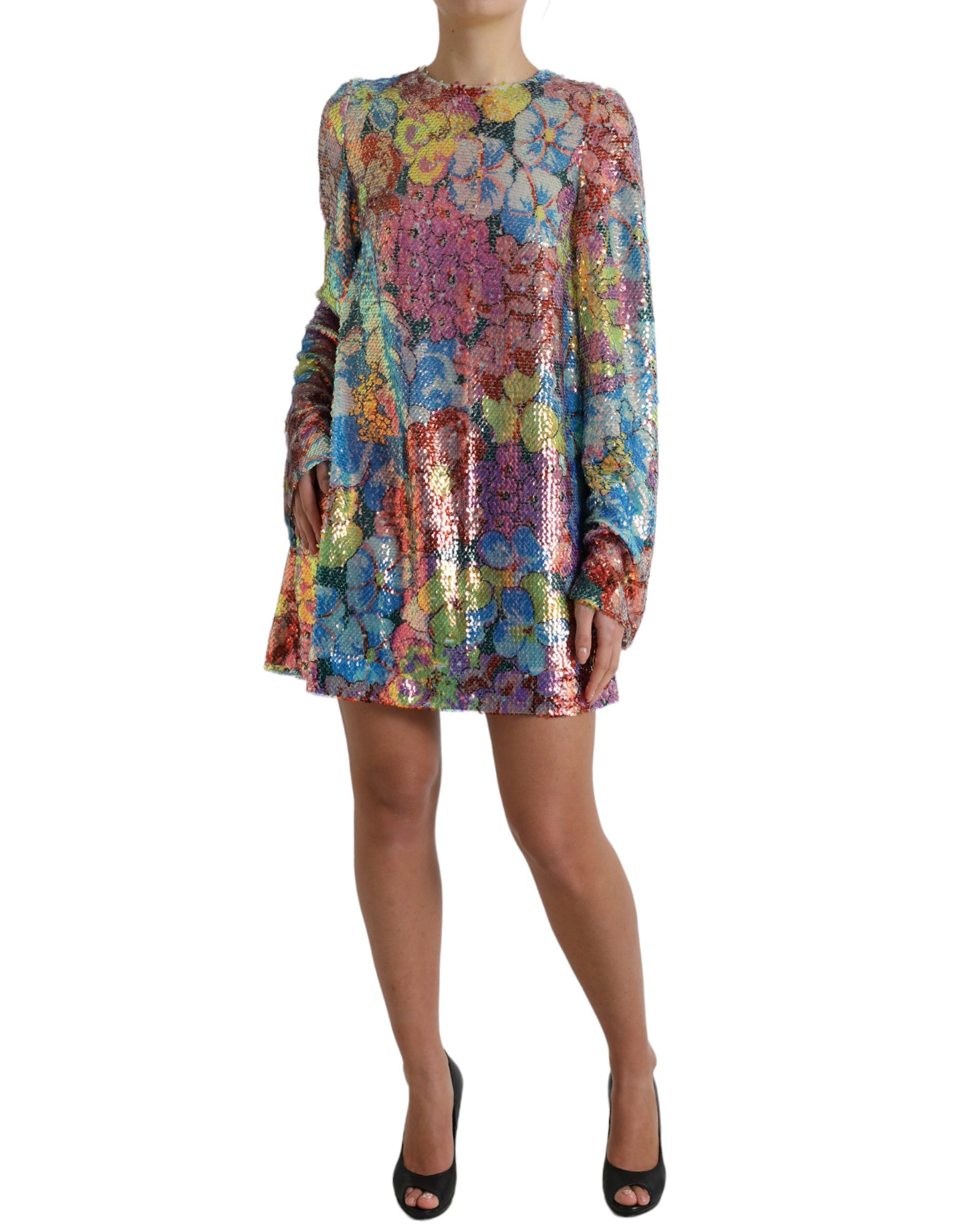 Dolce & Gabbana Multicolor Floral Sequined Shift Mini Dress Dolce & Gabbana