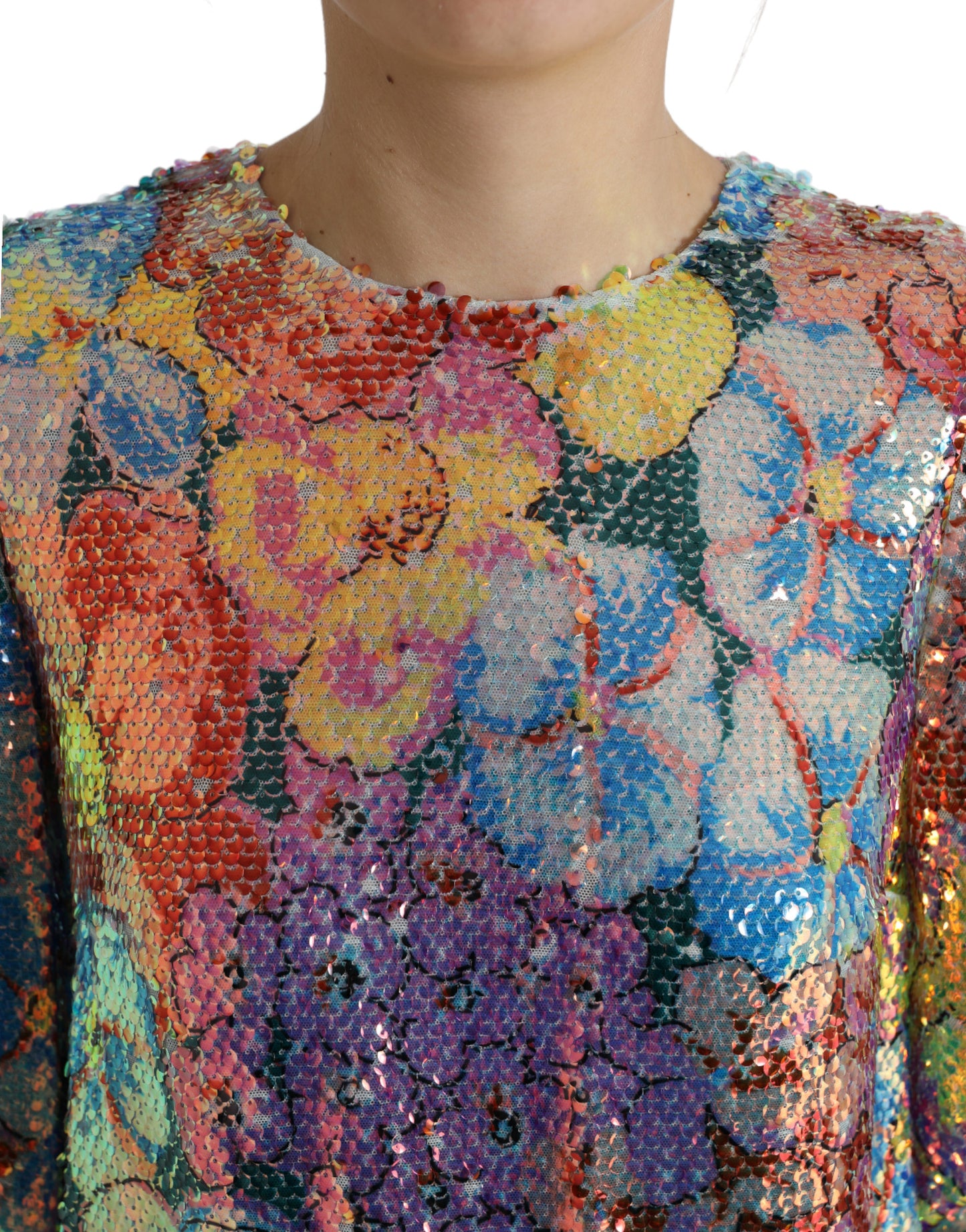 Dolce & Gabbana Multicolor Floral Sequined Shift Mini Dress Dolce & Gabbana