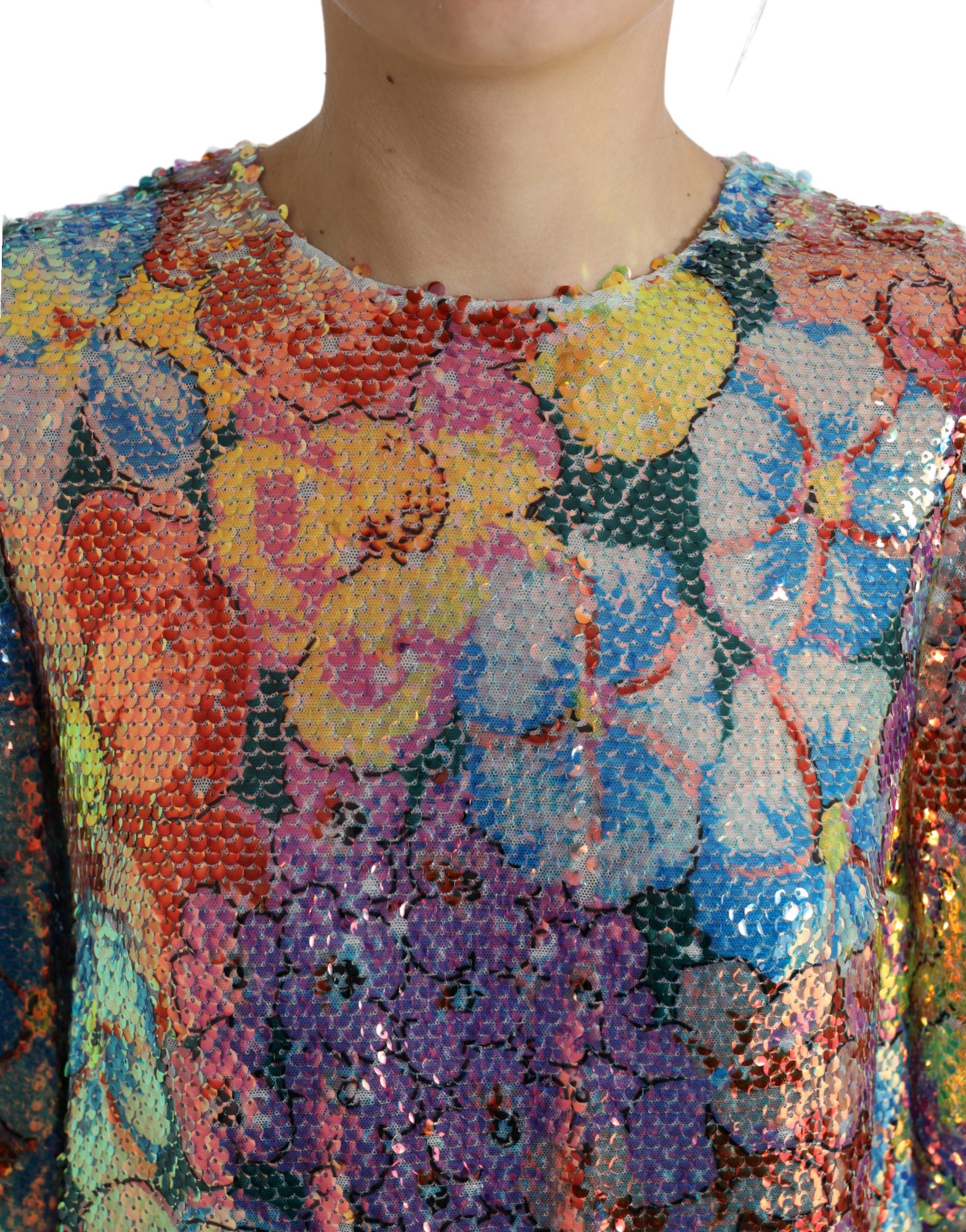 Dolce & Gabbana Multicolor Floral Sequined Shift Mini Dress Dolce & Gabbana