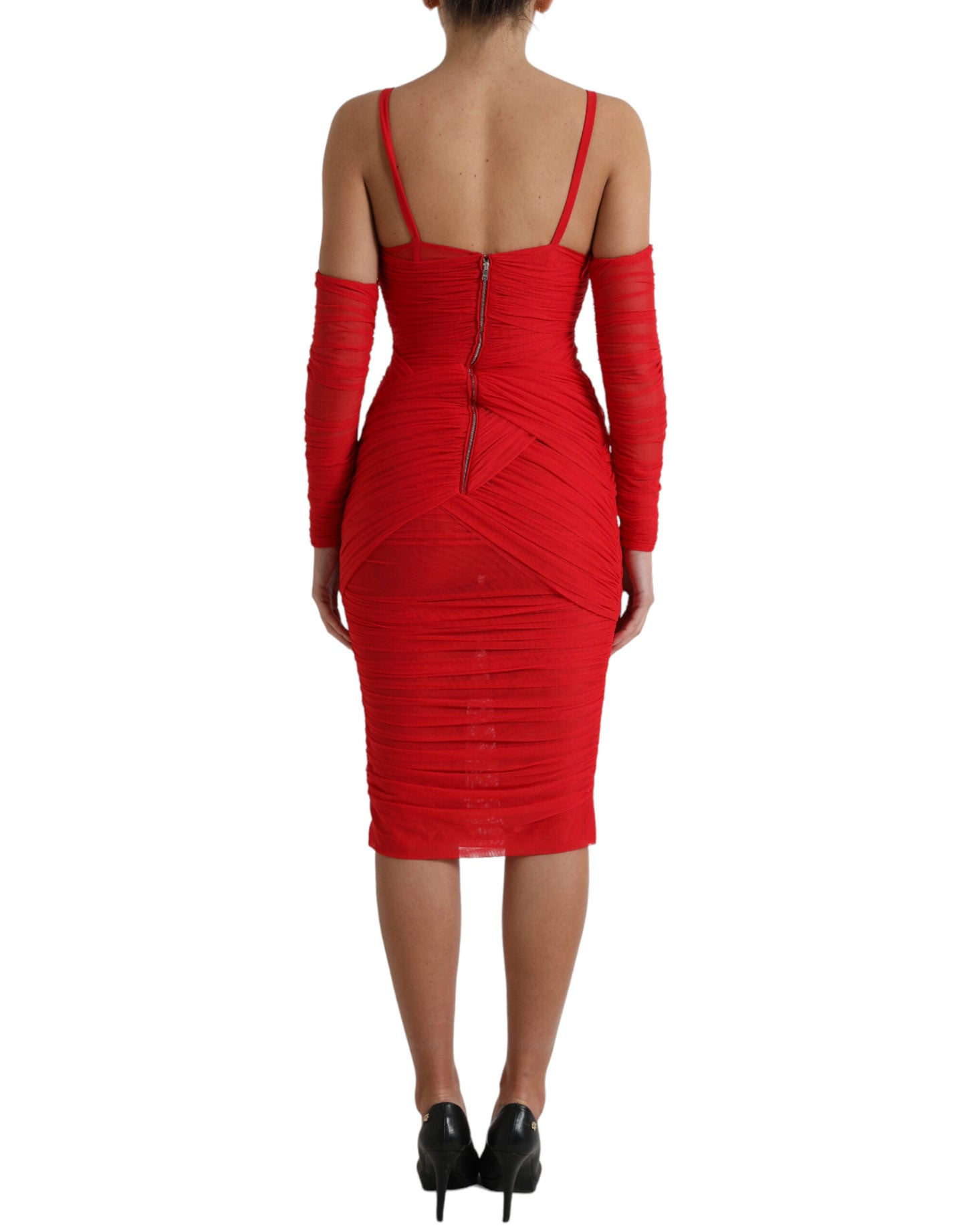 Dolce & Gabbana Red Nylon Stretch Cut Out Midi Dress Dolce & Gabbana