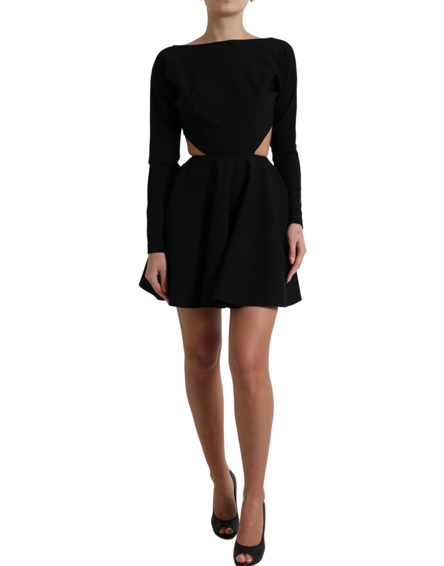 Dolce & Gabbana Black Viscose Cut Out A-line Long Sleeves Mini Dress Dolce & Gabbana