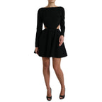 Dolce & Gabbana Black Viscose Cut Out A-line Long Sleeves Mini Dress