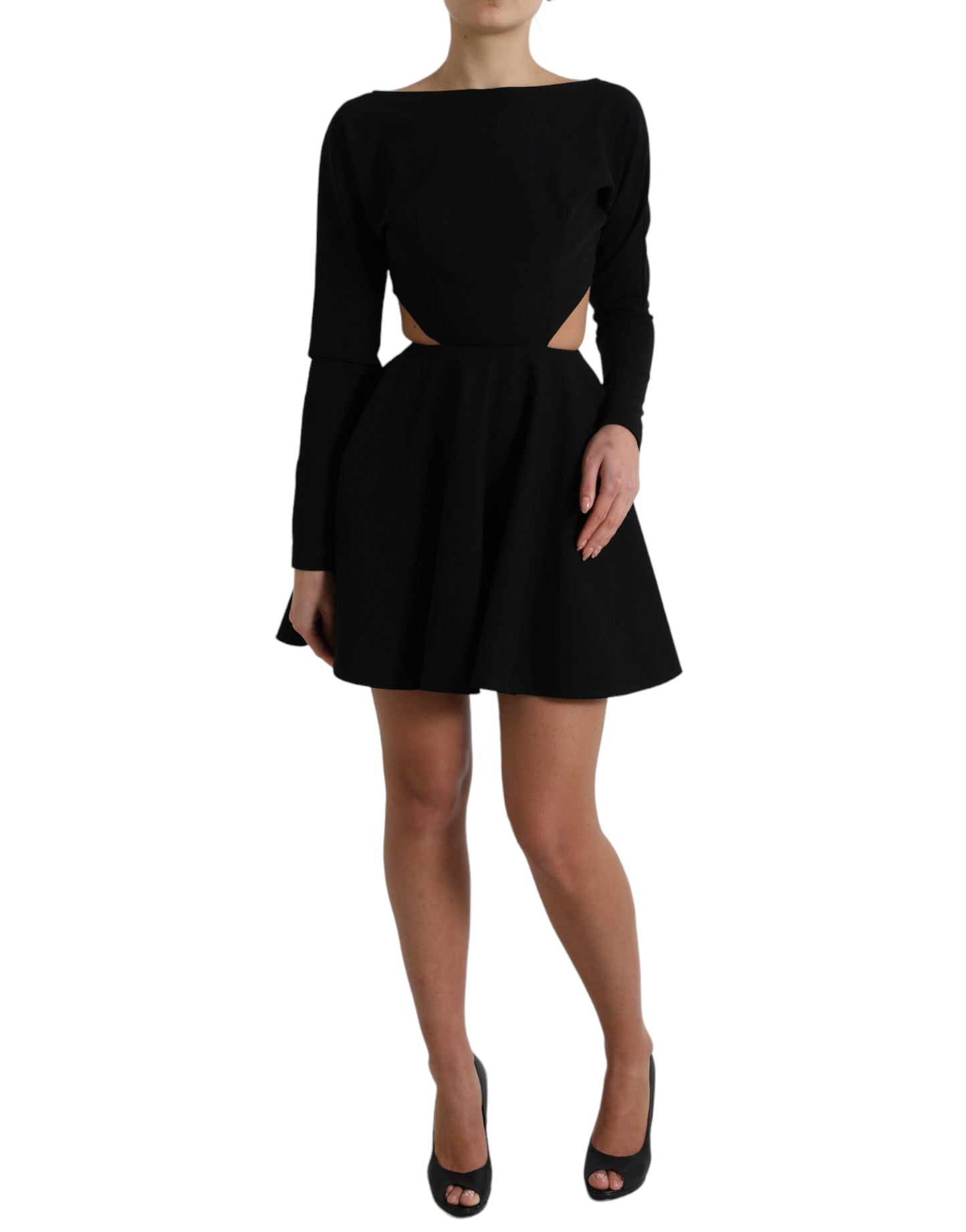 Dolce & Gabbana Black Viscose Cut Out A-line Long Sleeves Mini Dress Dolce & Gabbana