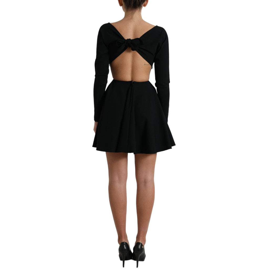 Dolce & Gabbana Black Viscose Cut Out A-line Long Sleeves Mini Dress