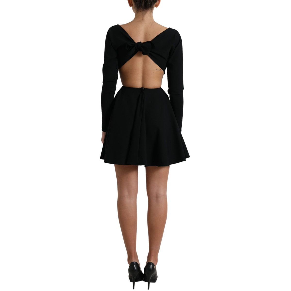 Dolce & Gabbana Black Viscose Cut Out A-line Long Sleeves Mini Dress