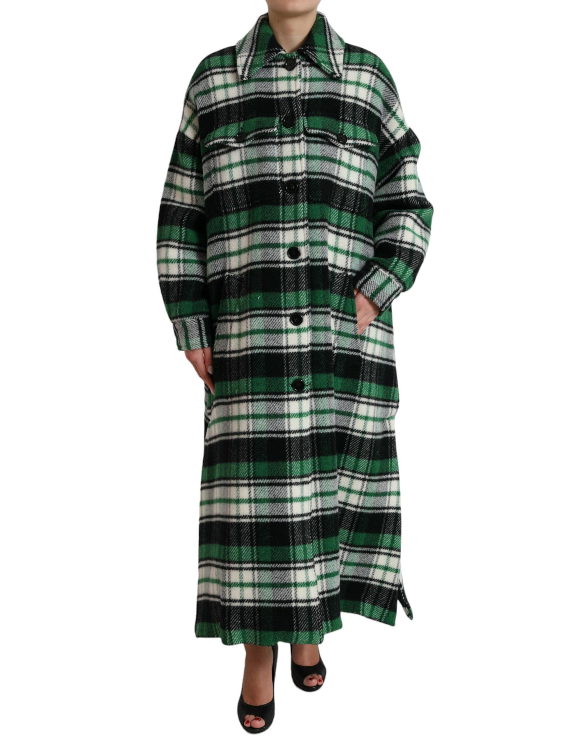 Dolce & Gabbana Green Plaid Long Sleeve Casual Coat Jacket Dolce & Gabbana