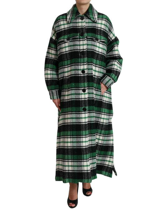 Dolce & Gabbana Green Plaid Long Sleeve Casual Coat Jacket Dolce & Gabbana