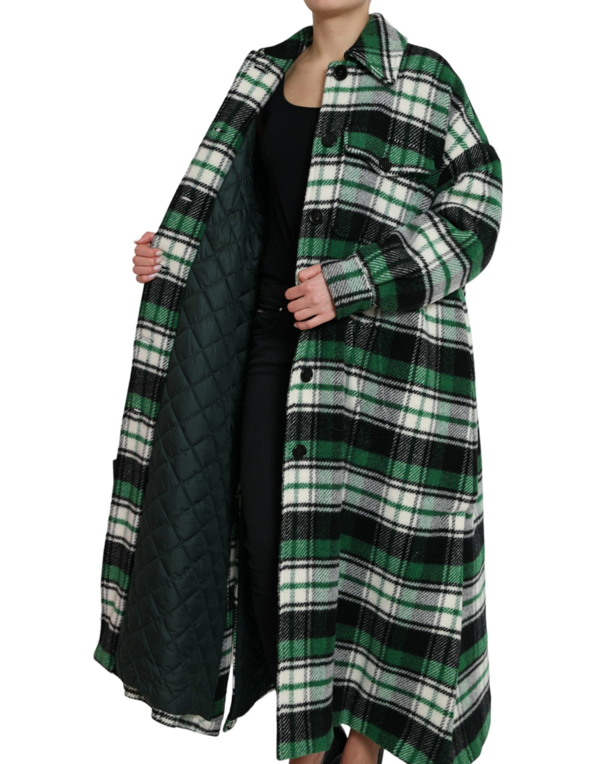 Dolce & Gabbana Green Plaid Long Sleeve Casual Coat Jacket Dolce & Gabbana