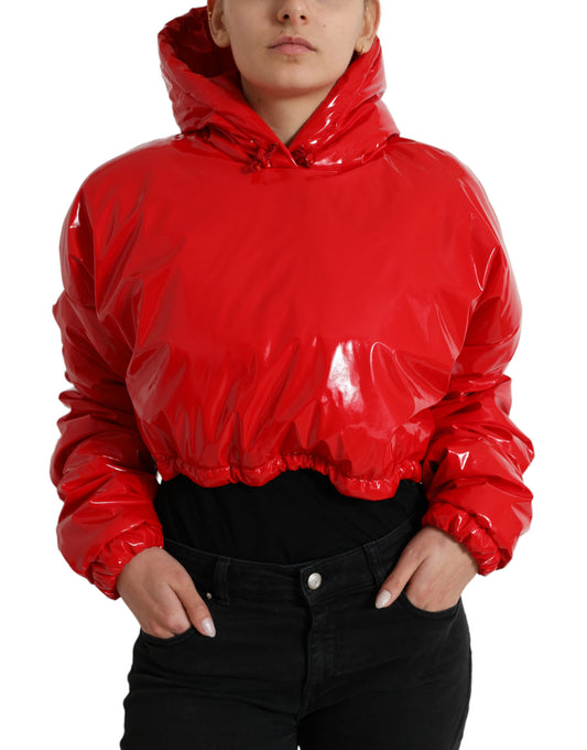 Dolce & Gabbana Shiny Red Hooded Cropped Short Coat Jacket Dolce & Gabbana