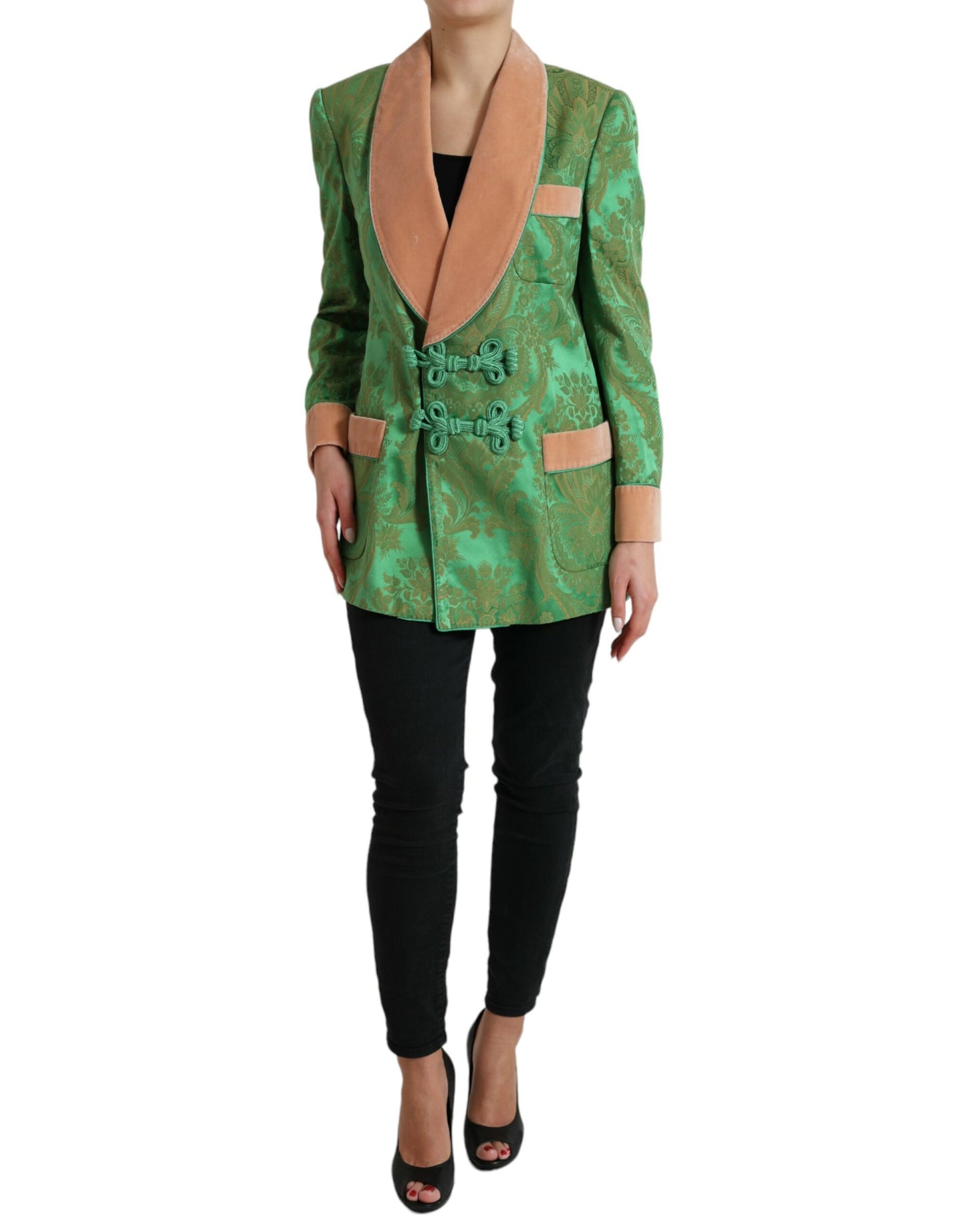 Dolce & Gabbana Green Floral Double Breasted Coat Jacket Dolce & Gabbana