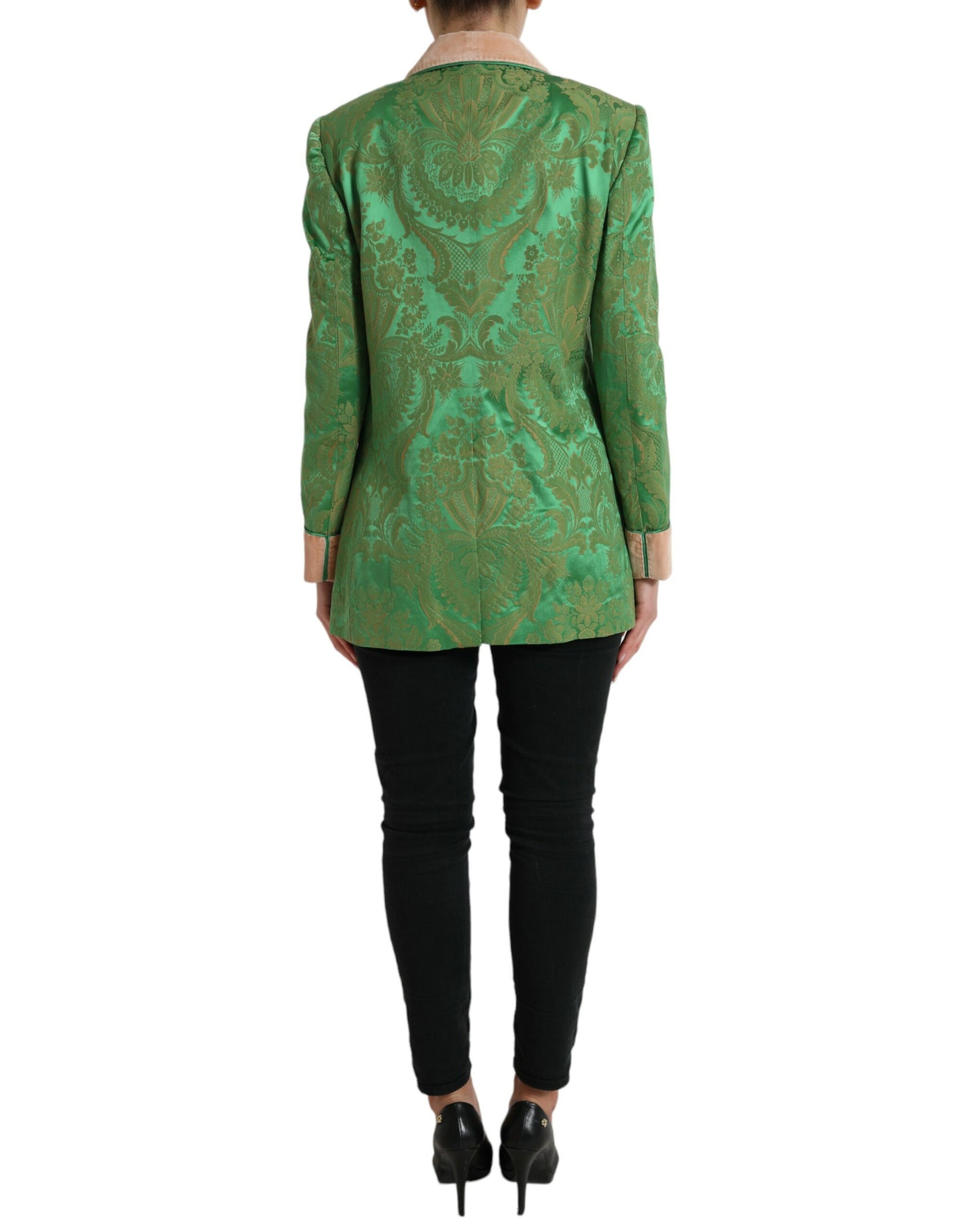 Dolce & Gabbana Green Floral Double Breasted Coat Jacket Dolce & Gabbana