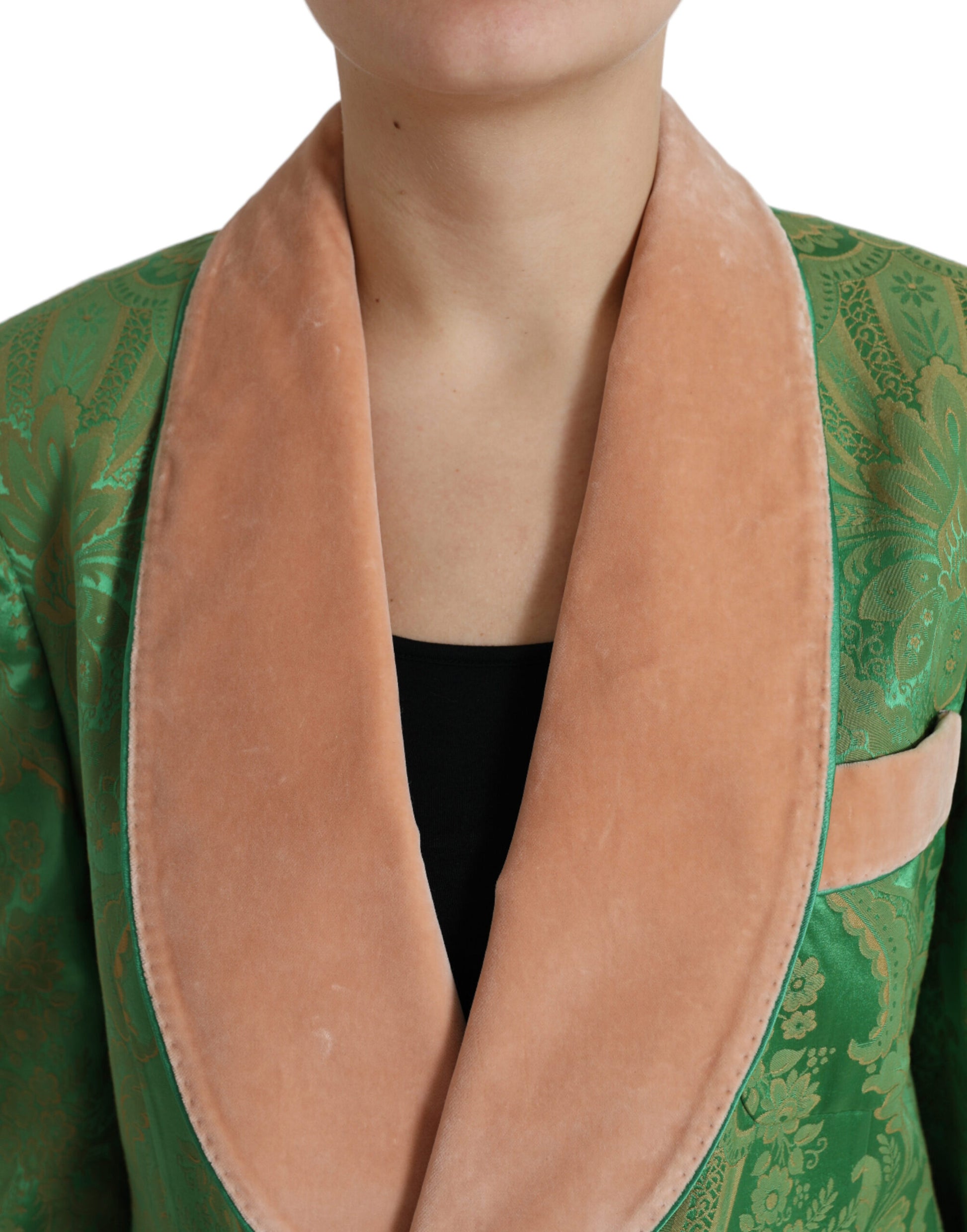 Dolce & Gabbana Green Floral Double Breasted Coat Jacket Dolce & Gabbana