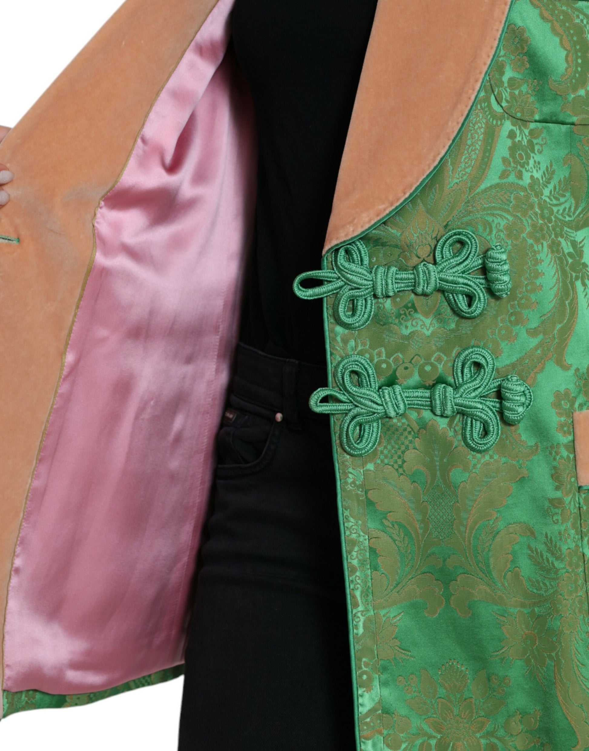 Dolce & Gabbana Green Floral Double Breasted Coat Jacket Dolce & Gabbana