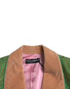 Dolce & Gabbana Green Floral Double Breasted Coat Jacket