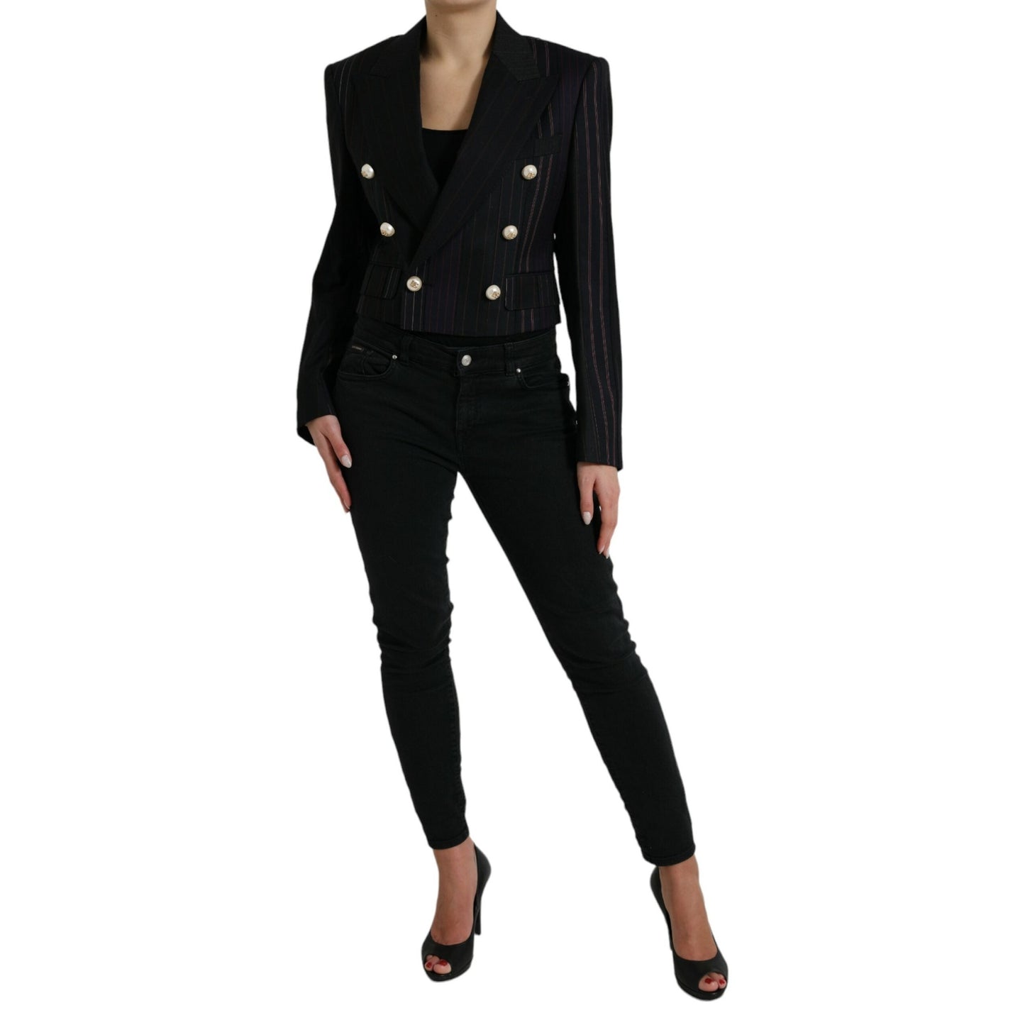 Dolce & Gabbana Black Striped SICILIA Double Breasted Jacket