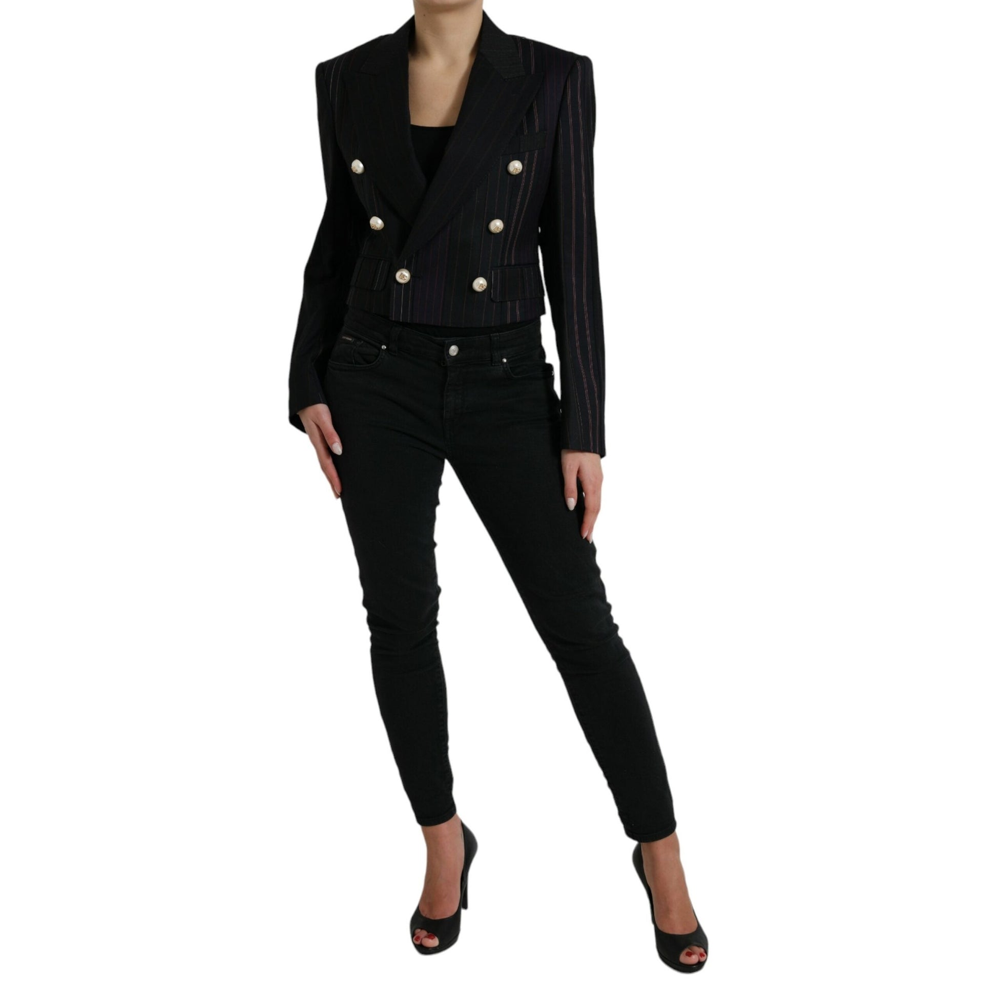Dolce & Gabbana Black Striped SICILIA Double Breasted Jacket