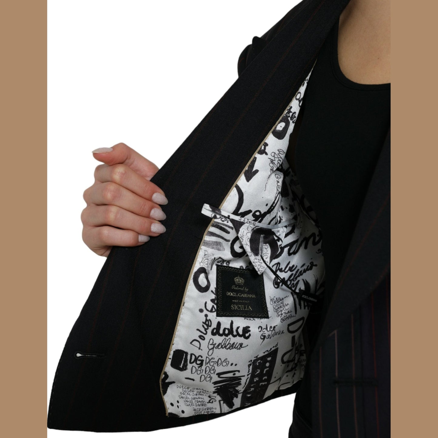 Dolce & Gabbana Black Striped SICILIA Double Breasted Jacket