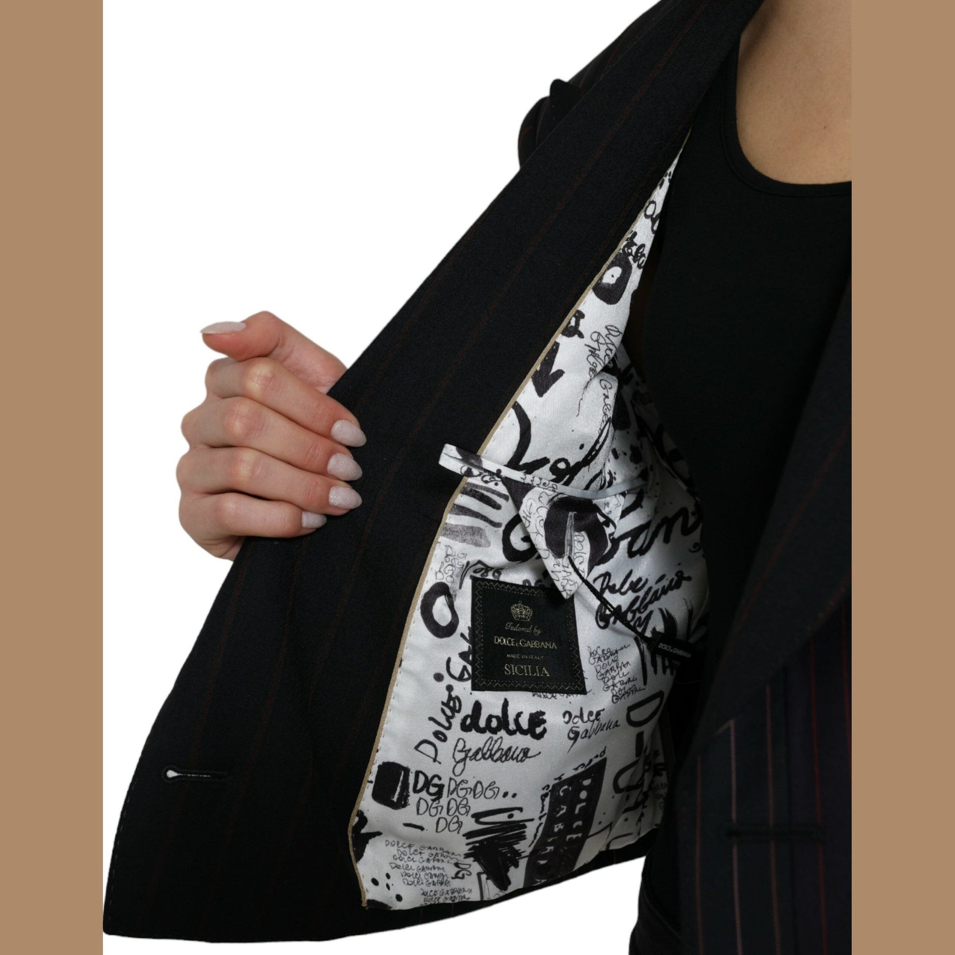 Dolce & Gabbana Black Striped SICILIA Double Breasted Jacket