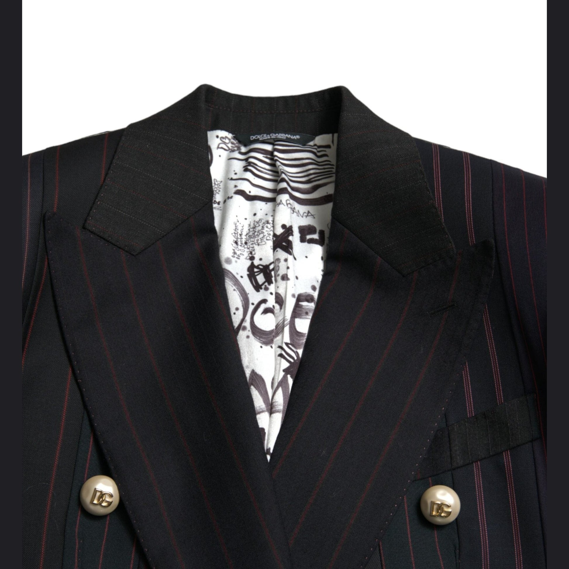 Dolce & Gabbana Black Striped SICILIA Double Breasted Jacket
